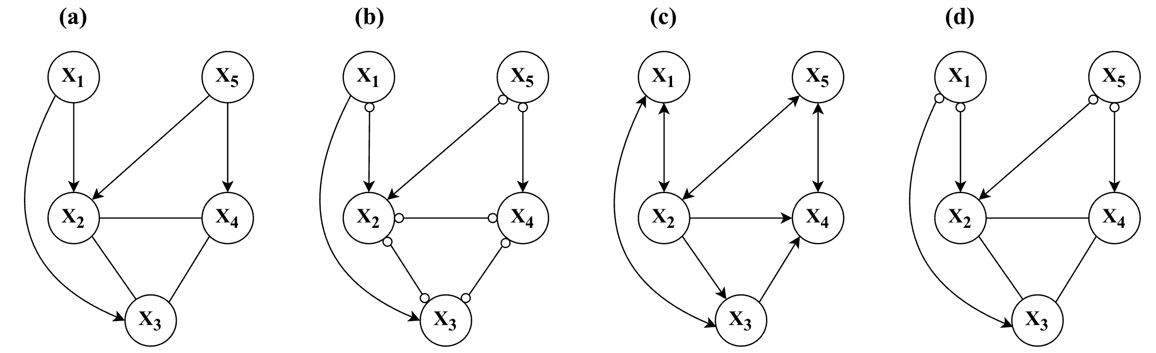 Visualization of frequently estimated partial ancestral graphs in sparse network conditions.