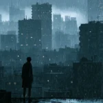 A conceptual photo showing a young adolescent's against a grey city, symbolizing political alienation and disillusionment.