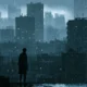 A conceptual photo showing a young adolescent's against a grey city, symbolizing political alienation and disillusionment.